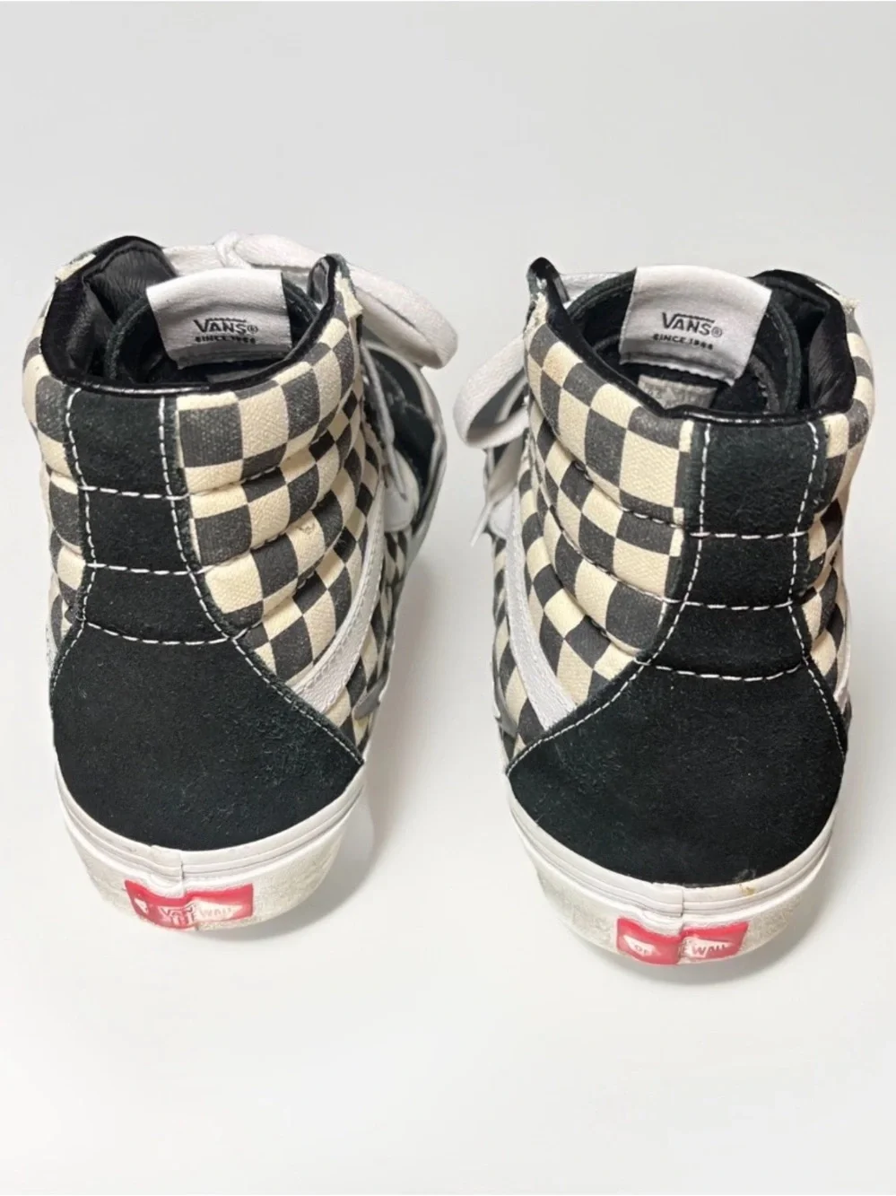Vans Sk8-Hi Checkerboard High Top Sneakers - Black & Cream